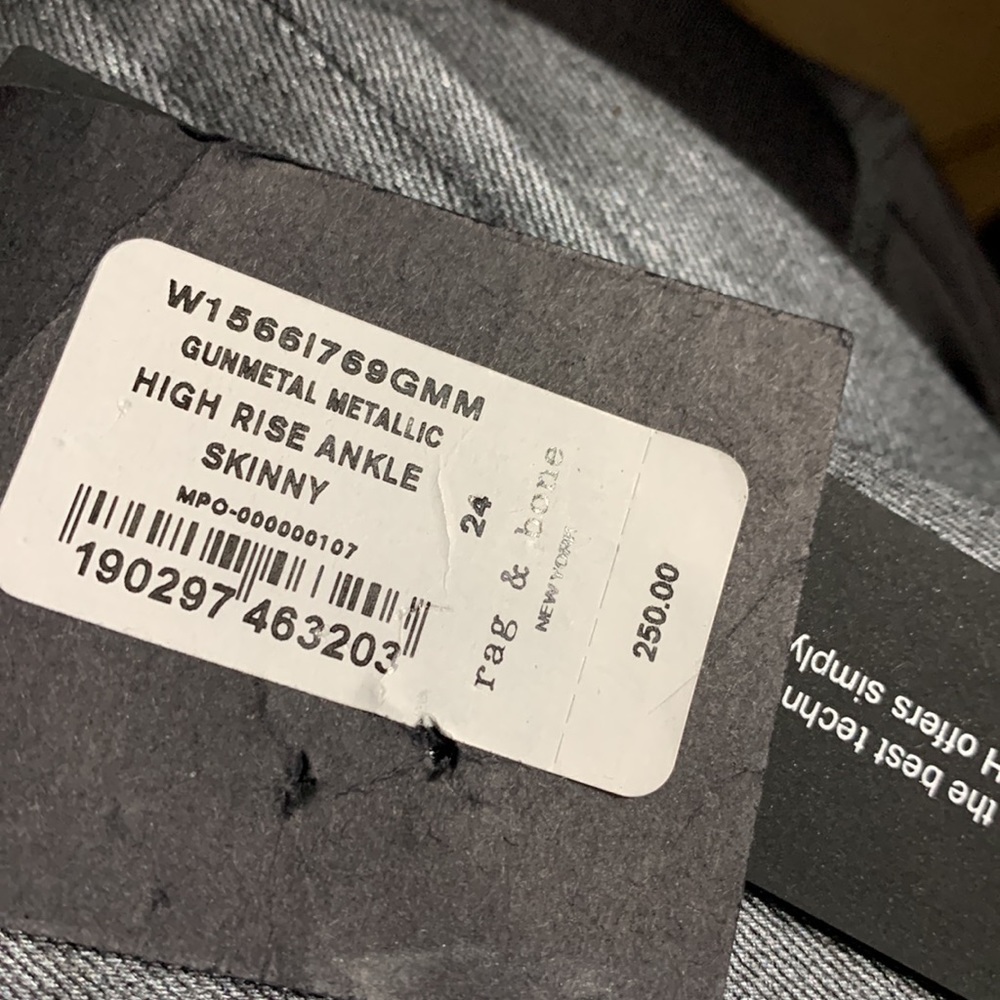 rag & bone high rise ankle skinny jeans in Gunmetal. Size 24. NWT - Picture 16 of 16